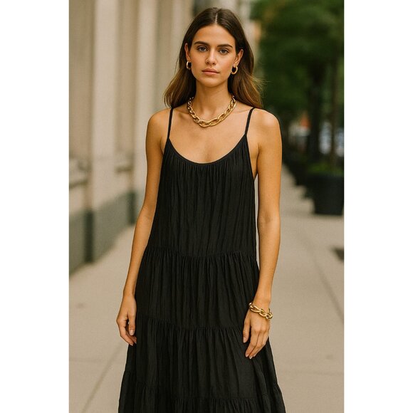 Bellambia Made in Italy Silk Blend Tiered Maxi Dress S Black Boho Resort Elegant - Picture 8 of 8